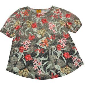 Ruby‎ Rd. Women's Floral Print Top Small Polyester/Rayon short sleeves